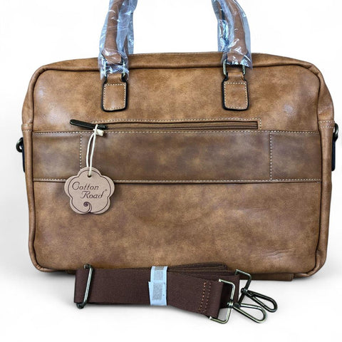 Cotton Road Laptop Bag: KHAKI PU Leather Bag