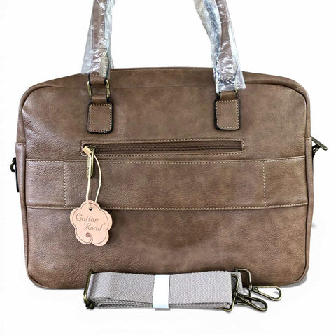 Cotton Road Laptop Bag: KHAKI PU Leather Bag