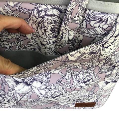 Cotton Road Laptop Bag: LILAC FLORAL PVC Laptop Bag / Carry Sleeve with Padded Inner