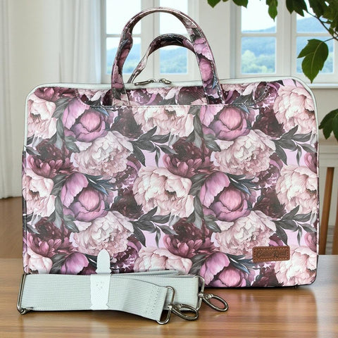 Cotton Road Laptop Bag: LILAC FLORAL PVC Laptop Bag / Carry Sleeve with Padded Inner