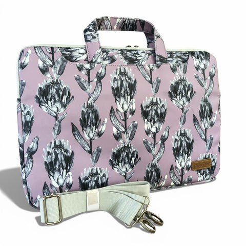 Cotton Road Laptop Bag: LILAC PROTEA PVC Bag / Carry Sleeve with Padded Inner