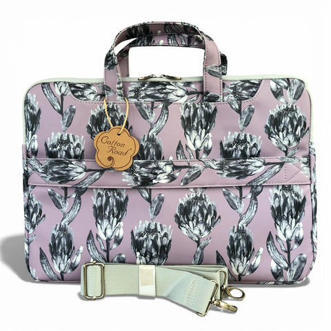 Cotton Road Laptop Bag: LILAC PROTEA PVC Bag / Carry Sleeve with Padded Inner