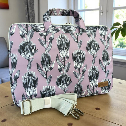 Cotton Road Laptop Bag: LILAC PROTEA PVC Bag / Carry Sleeve with Padded Inner