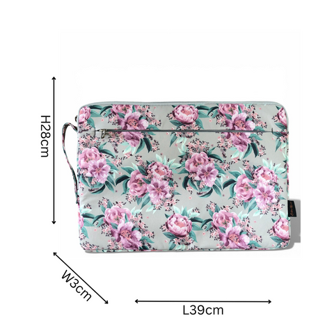 Cotton Road Laptop Bag: MINT GREEN Canvas FLORAL Laptop Bag with GREY Trim and Matching Sleeve COMBO