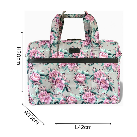 Cotton Road Laptop Bag: MINT GREEN Canvas FLORAL Laptop Bag with GREY Trim and Matching Sleeve COMBO