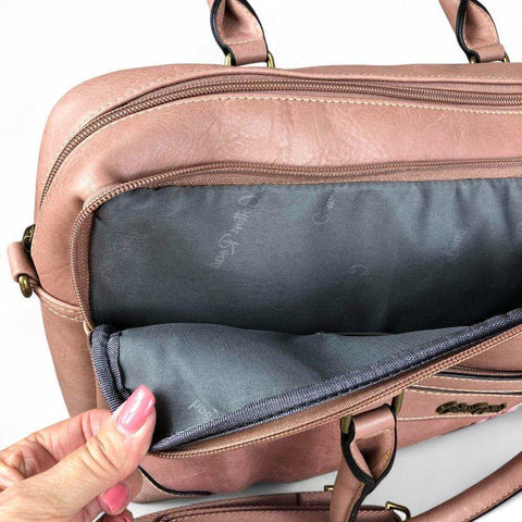 Cotton Road Laptop Bag: PINK PU Leather Bag with FLOWERS and Matching Sling Bag