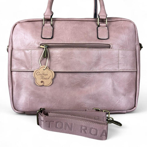 Cotton Road Laptop Bag: PINK PU Leather Bag with FLOWERS