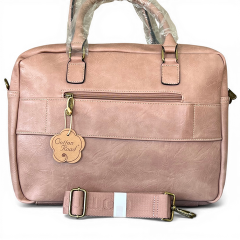 Cotton Road Laptop Bag: PINK PU Leather Bag with FLOWERS and Matching Sling Bag