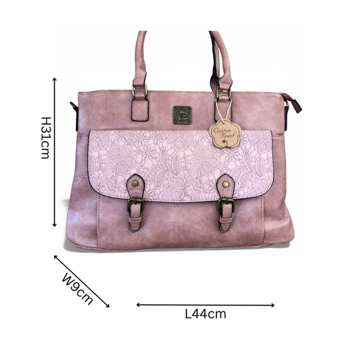 Cotton Road Laptop Bag: PINK PU Leather Lace Print Design