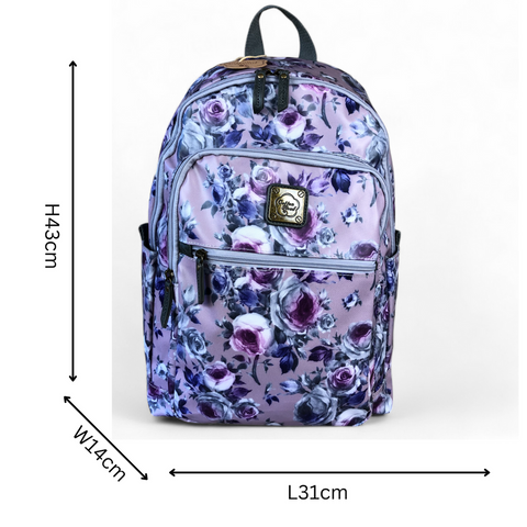 Cotton Road Laptop Bag: PURPLE PVC 15,6" Backpack with FLOWERS