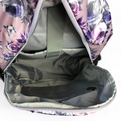 Cotton Road Laptop Bag: PURPLE PVC 15,6" Backpack with FLOWERS