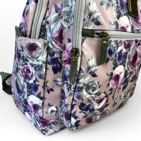 Cotton Road Laptop Bag: PURPLE PVC 15,6" Backpack with FLOWERS