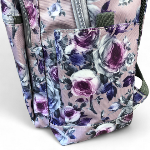 Cotton Road Laptop Bag: PURPLE PVC 15,6" Backpack with FLOWERS