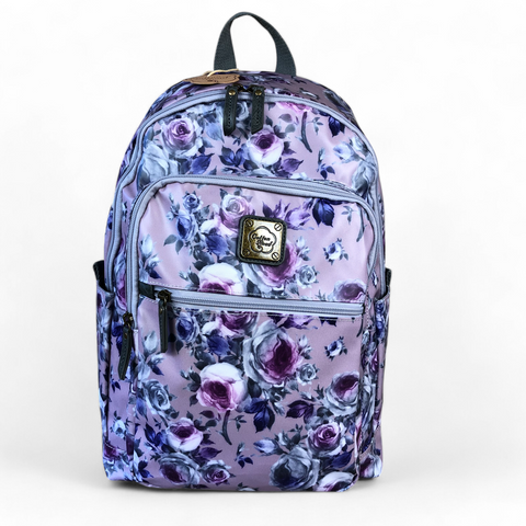 Cotton Road Laptop Bag: PURPLE PVC 15,6" Backpack with FLOWERS