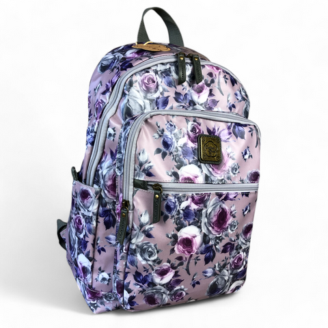 Cotton Road Laptop Bag: PURPLE PVC 15,6" Backpack with FLOWERS