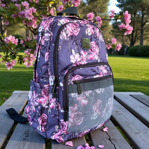 Cotton Road Laptop Bag: Purple Floral Canvas Backpack for 15.6" Laptops