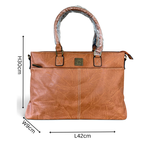 Cotton Road Laptop Bag: TAN PU Leather 15'6 with TOPSTICH detailing