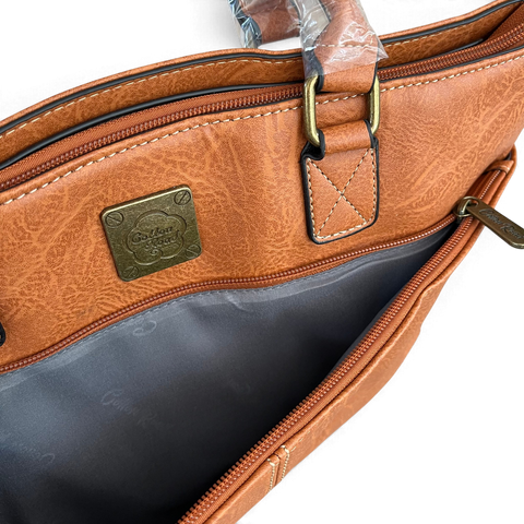 Cotton Road Laptop Bag: TAN PU Leather 15'6 with TOPSTICH detailing