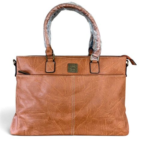 Cotton Road Laptop Bag: TAN PU Leather 15'6 with TOPSTICH detailing