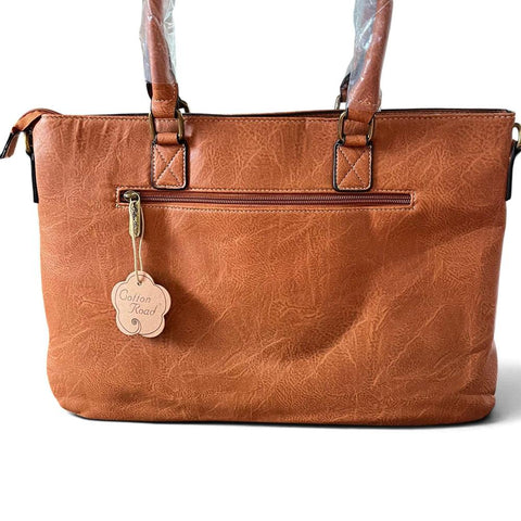 Cotton Road Laptop Bag: TAN PU Leather 15'6 with TOPSTICH detailing