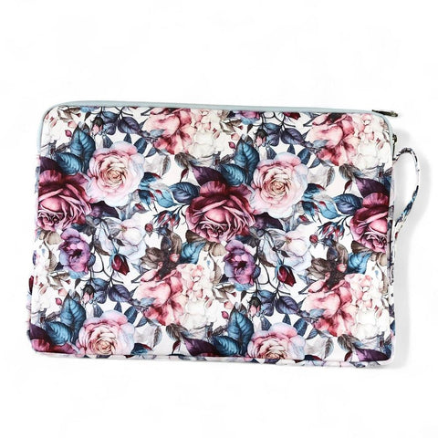 Cotton Road Laptop: PINK Canvas FLORAL Laptop Bag with GREY Trim and Matching Sleeve COMBO