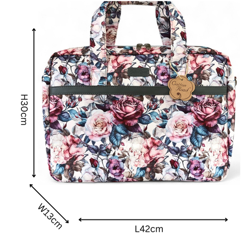 Cotton Road Laptop: PINK Canvas FLORAL Laptop Bag with GREY Trim and Matching Sleeve COMBO