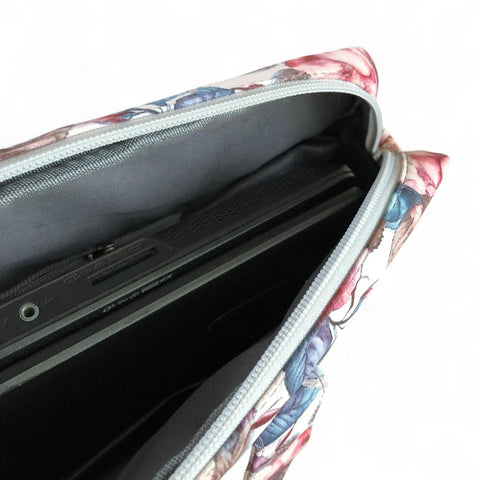 Cotton Road Laptop: PINK Canvas FLORAL Laptop Bag with GREY Trim and Matching Sleeve COMBO