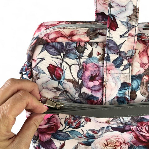 Cotton Road Laptop: PINK Canvas FLORAL Laptop Bag with GREY Trim and Matching Sleeve COMBO
