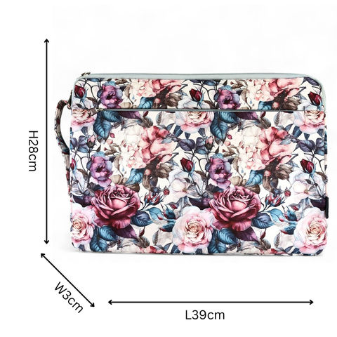 Cotton Road Laptop: PINK Canvas FLORAL Laptop Bag with GREY Trim and Matching Sleeve COMBO