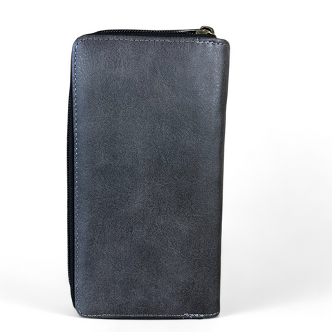 Cotton Road Large GREY PU Leather Wallet with LEOPARD Print