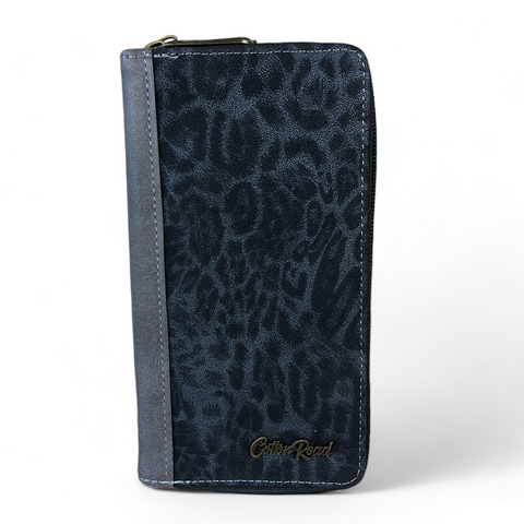 Cotton Road Large GREY PU Leather Wallet with LEOPARD Print