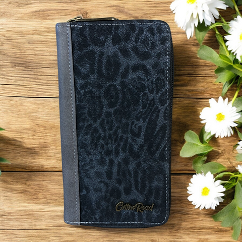 Cotton Road Large GREY PU Leather Wallet with LEOPARD Print