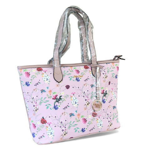 Cotton Road PINK PU LEATHER Handbag with FLORAL Panel