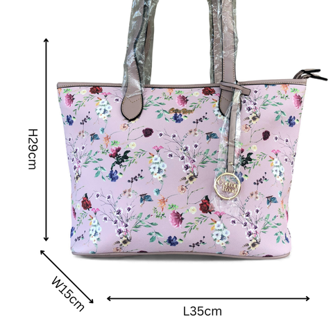 Cotton Road PINK PU LEATHER Handbag with FLORAL Panel