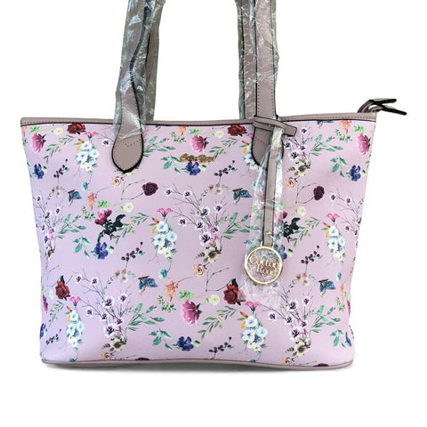 Cotton Road PINK PU LEATHER Handbag with FLORAL Panel