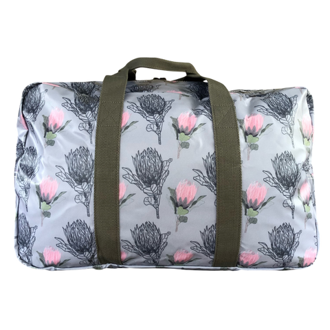 Cotton Road Protea Travel Bag: BLUE Protea Design Weekender with matching Vanity Bag
