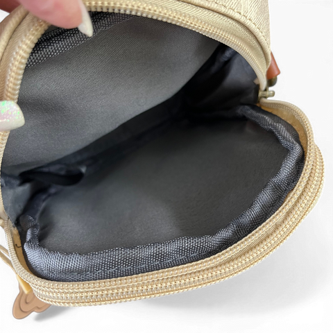 Cotton Road Sling Bag: BEIGE PU Leather Mini Sling with TAN Flap