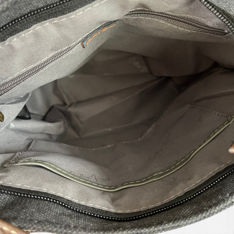 Cotton Road Sling Bag: BLACK Canvas with Brown PU Leather Trim