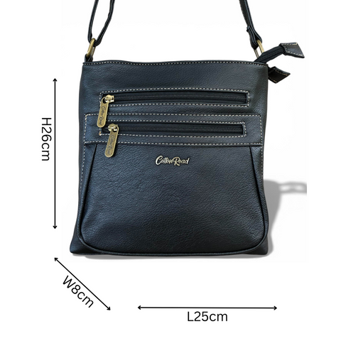 Cotton Road Sling Bag: BLACK PU Leather Bag with Matching PROTEA Design Wallet