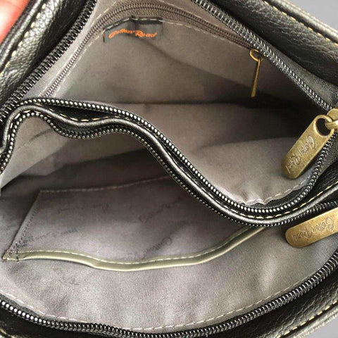 Cotton Road Sling Bag: BLACK PU Leather Bag with Matching PROTEA Design Wallet