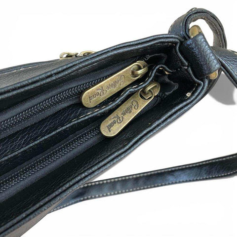 Cotton Road Sling Bag: BLACK PU Leather Bag with Matching PROTEA Design Wallet