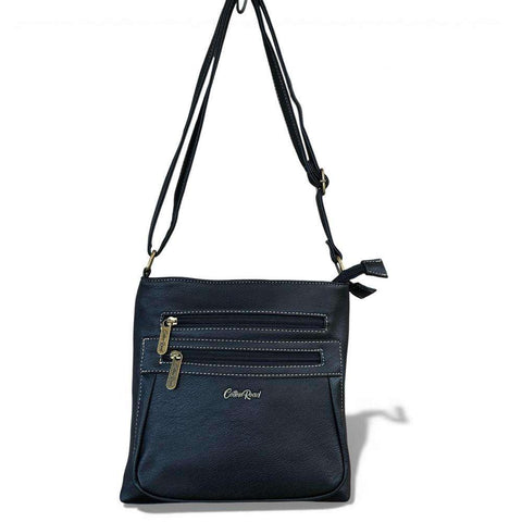 Cotton Road Sling Bag: BLACK PU Leather Bag with Matching PROTEA Design Wallet