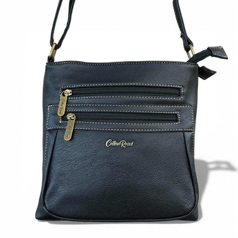 Cotton Road Sling Bag: BLACK PU Leather Bag with Matching PROTEA Design Wallet
