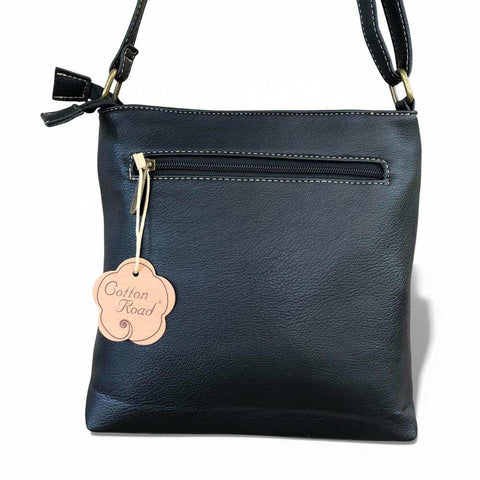 Cotton Road Sling Bag: BLACK PU Leather Bag with Matching PROTEA Design Wallet