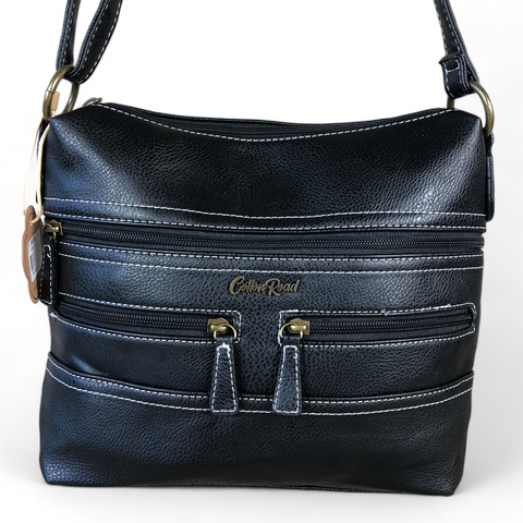 Cotton Road Sling Bag: BLACK PU Leather Cotton Road Sling Bag