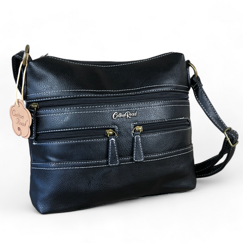 Cotton Road Sling Bag: BLACK PU Leather Cotton Road Sling Bag