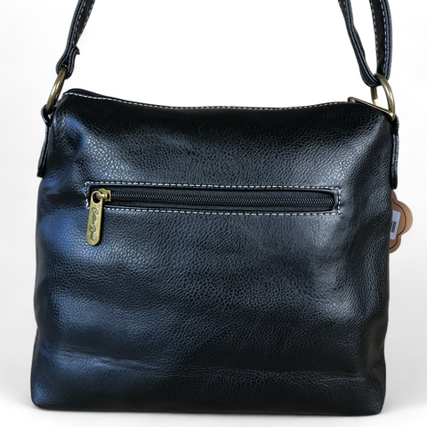 Cotton Road Sling Bag: BLACK PU Leather Cotton Road Sling Bag