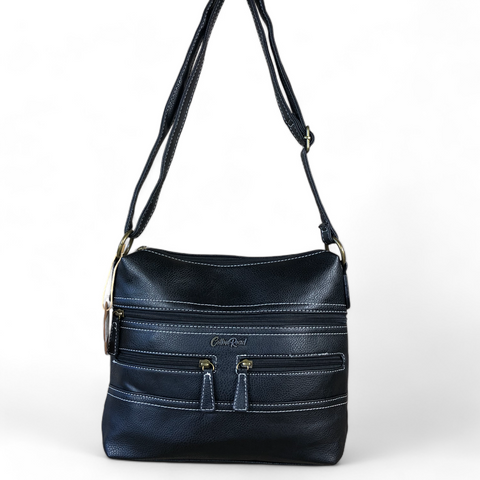 Cotton Road Sling Bag: BLACK PU Leather Cotton Road Sling Bag