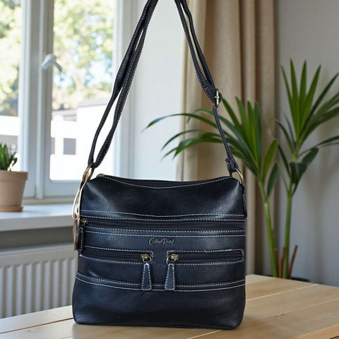 Cotton Road Sling Bag: BLACK PU Leather Cotton Road Sling Bag