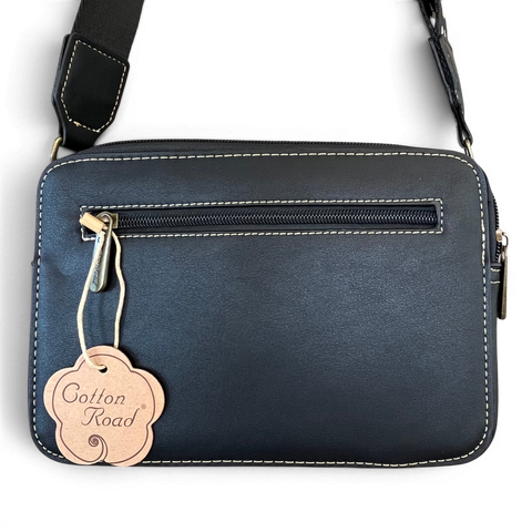 Cotton Road Sling Bag: BLACK PU Leather Crossbody with EMBOSSED Design